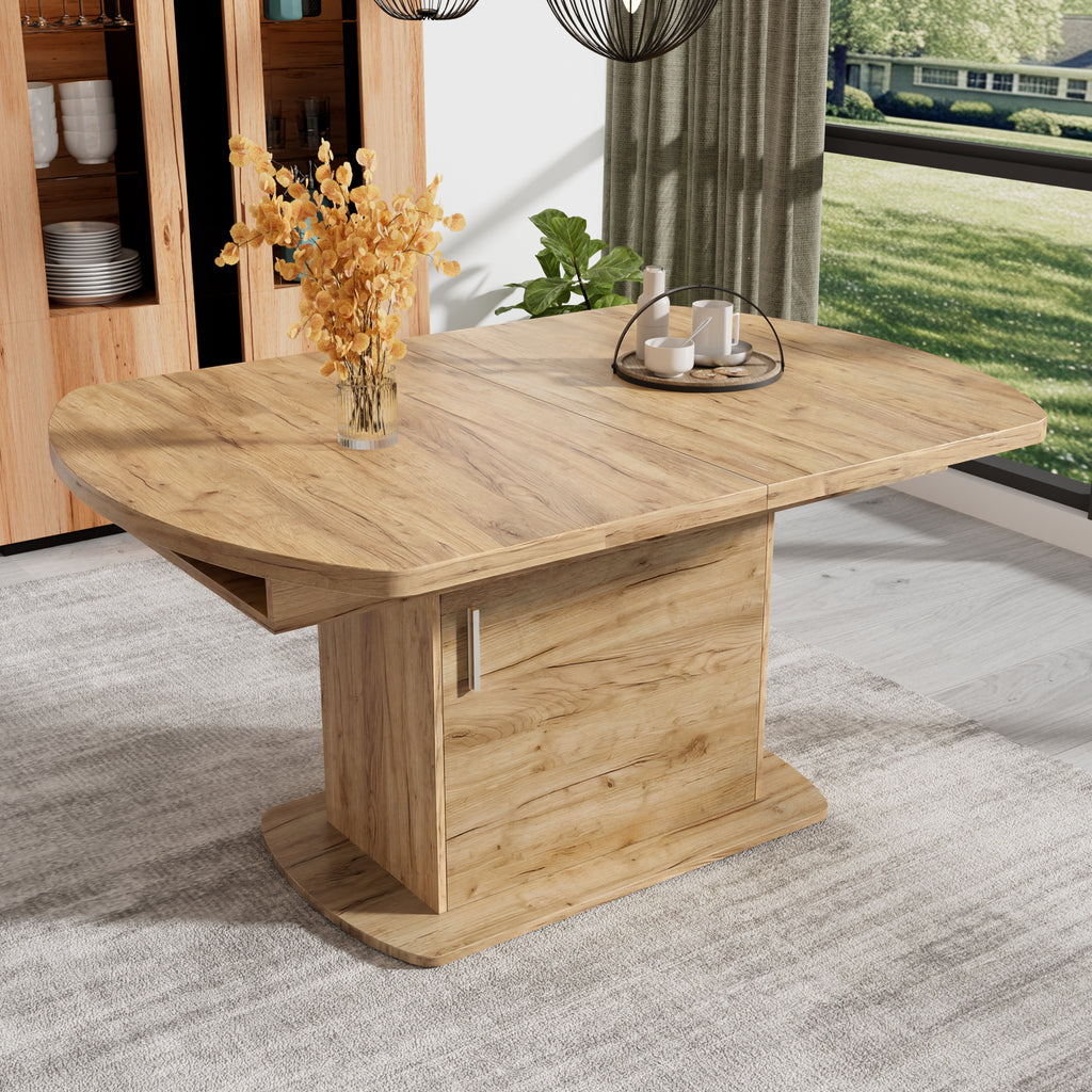 Extendable Oak Oval Dining Table with Storage