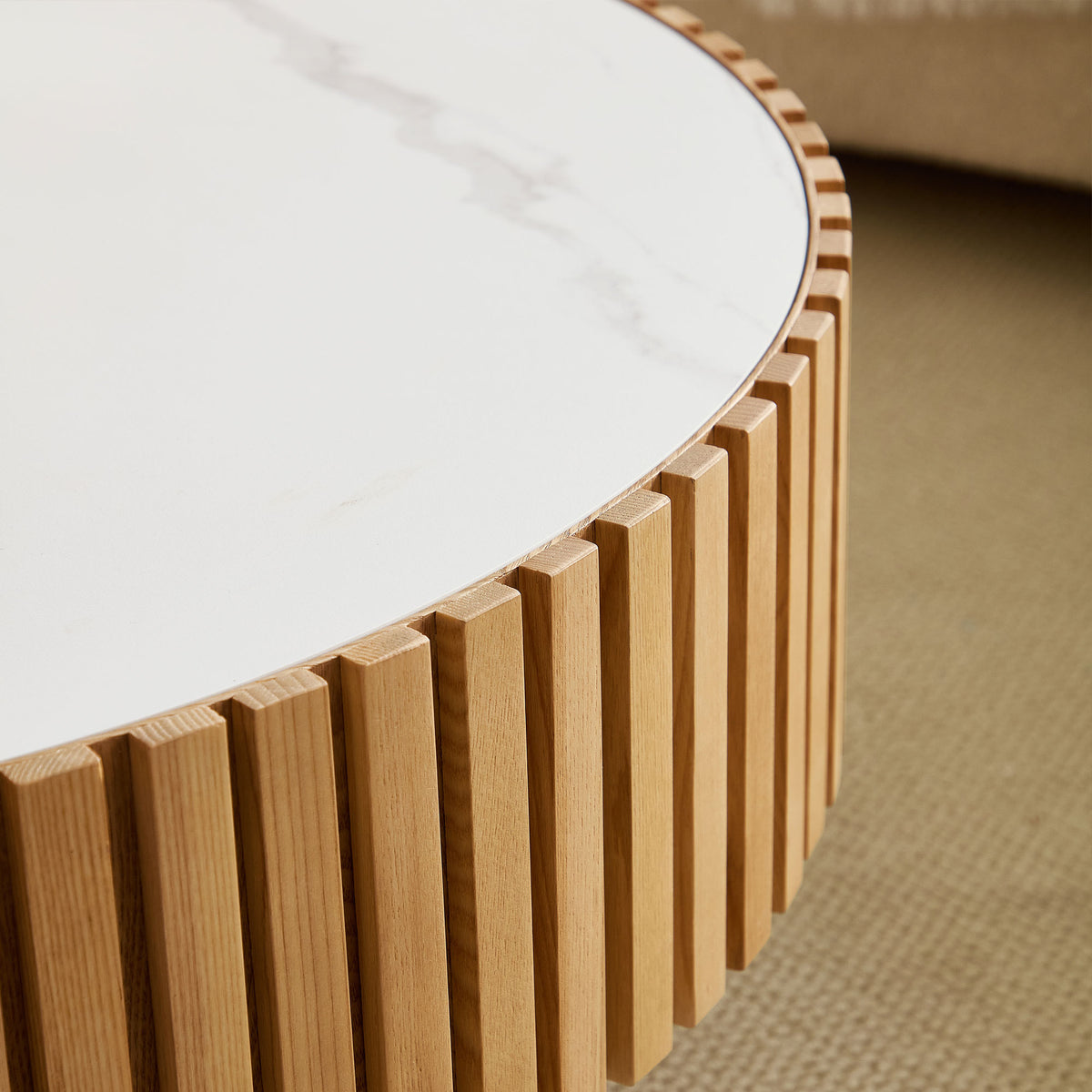 Nesting Sintered Stone Drum Coffee Tables – Oak