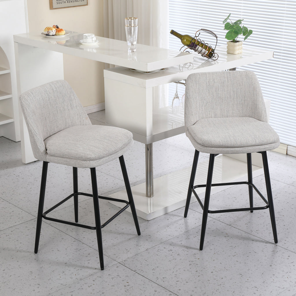 Set of 2 Swivel Linen Counter Stools – Off White