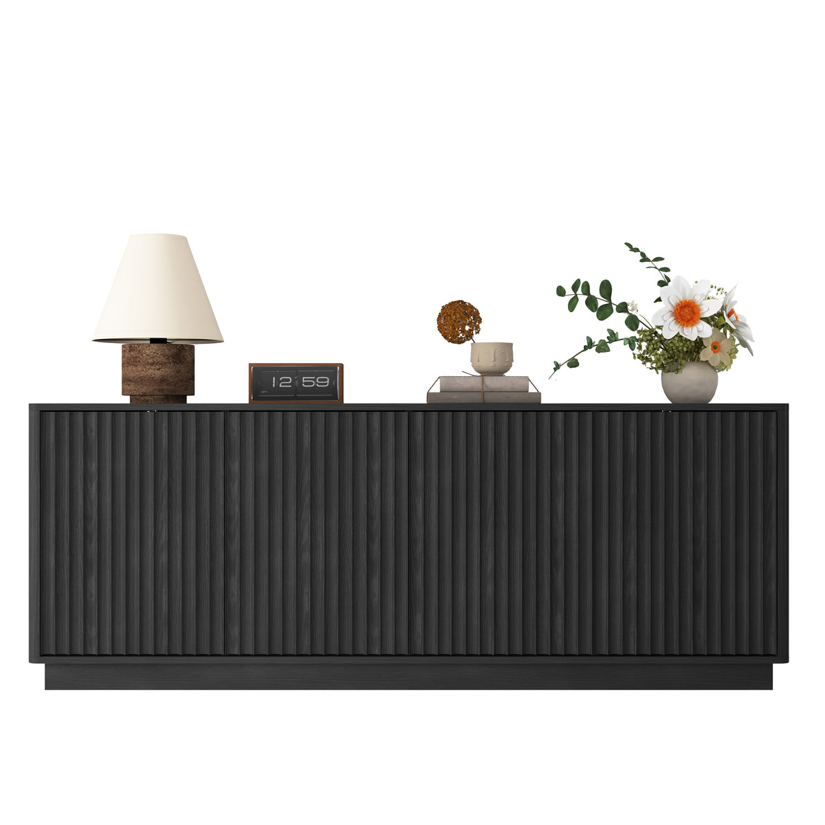 63" Black 4-Door Sideboard Buffet Cabinet