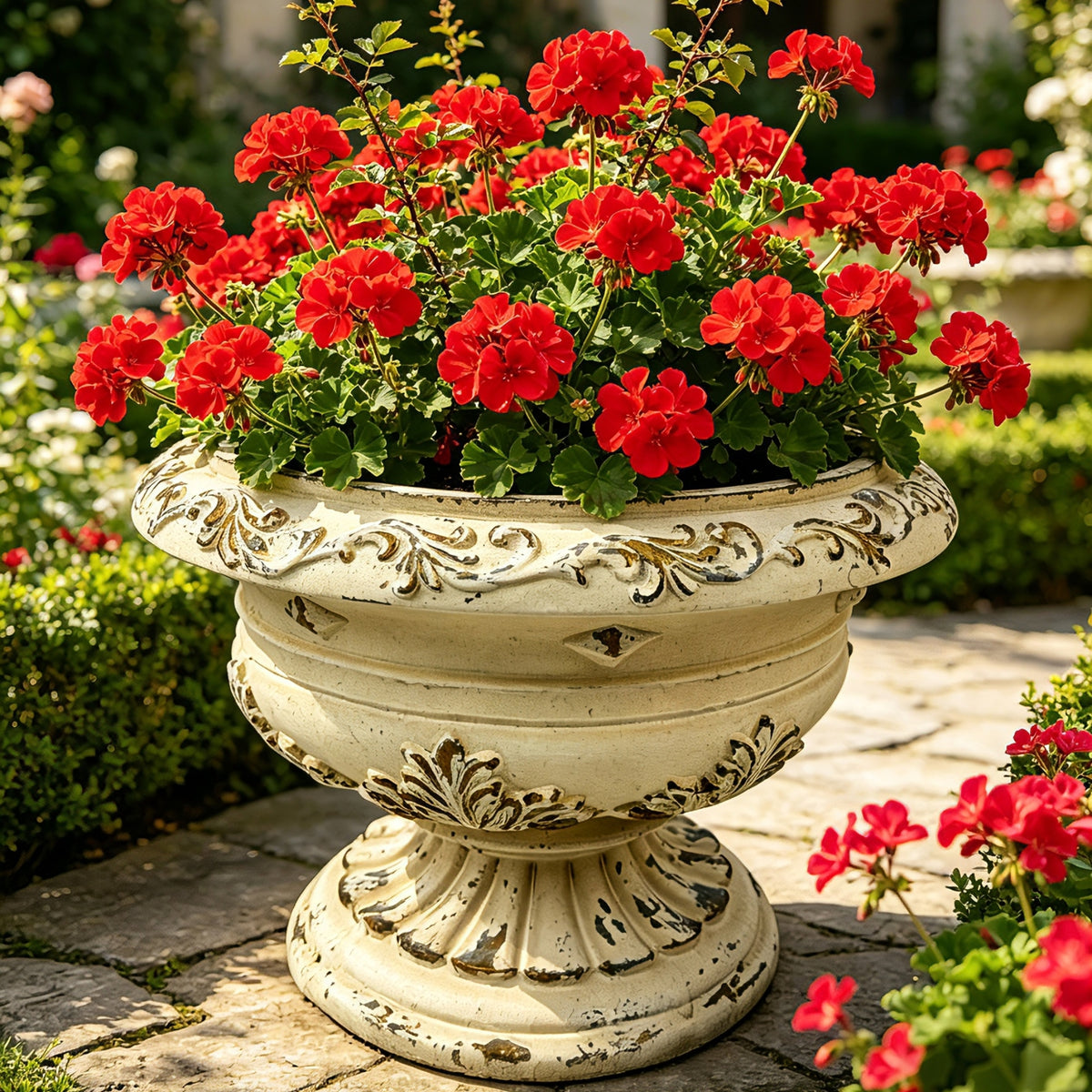 Round Magnesium Oxide Garden Planter – Antique White – Antique White