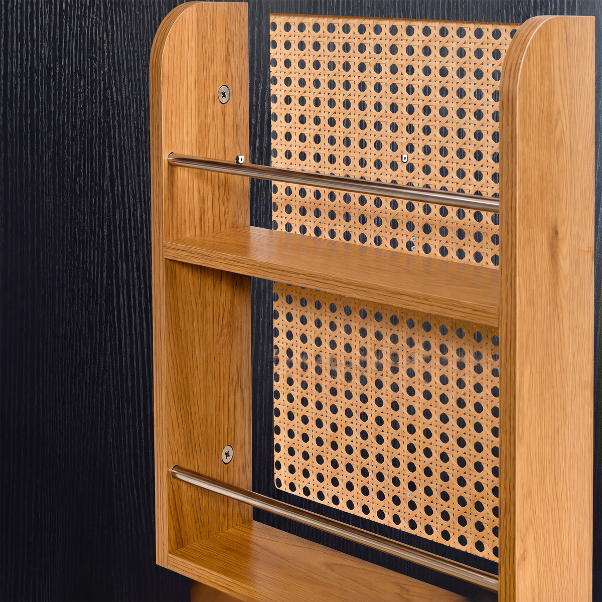 71" Black Arched Rattan Storage Cabinet