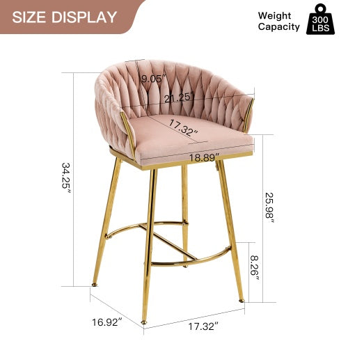 Velvet Wave-Back Counter Stool with Gold Base