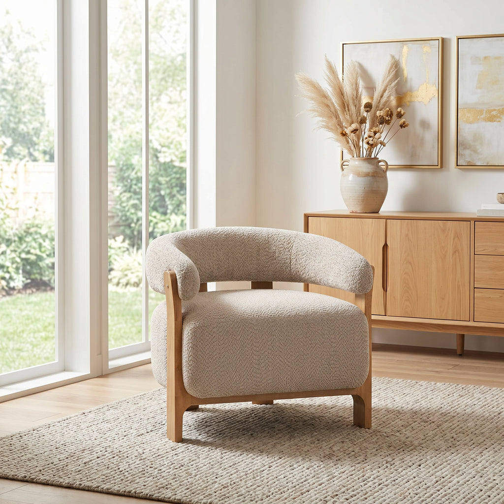 28.7" Taupe Bouclé Barrel Chair