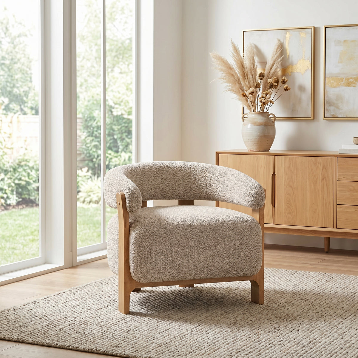 28.7" Taupe Bouclé Barrel Chair
