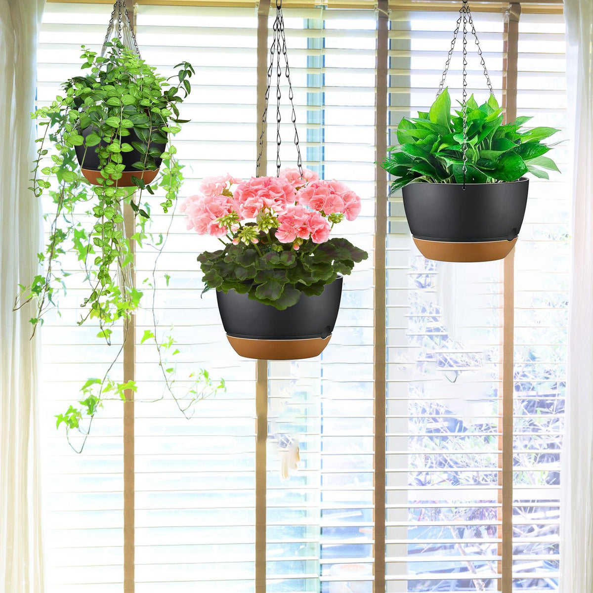 Set of 4 Self-Watering Hanging Planters – Gray, 9.64″