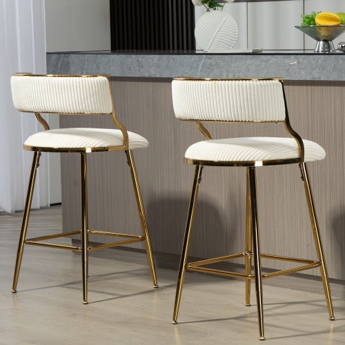 Set of 2 Corduroy Counter Stools with Gold Base