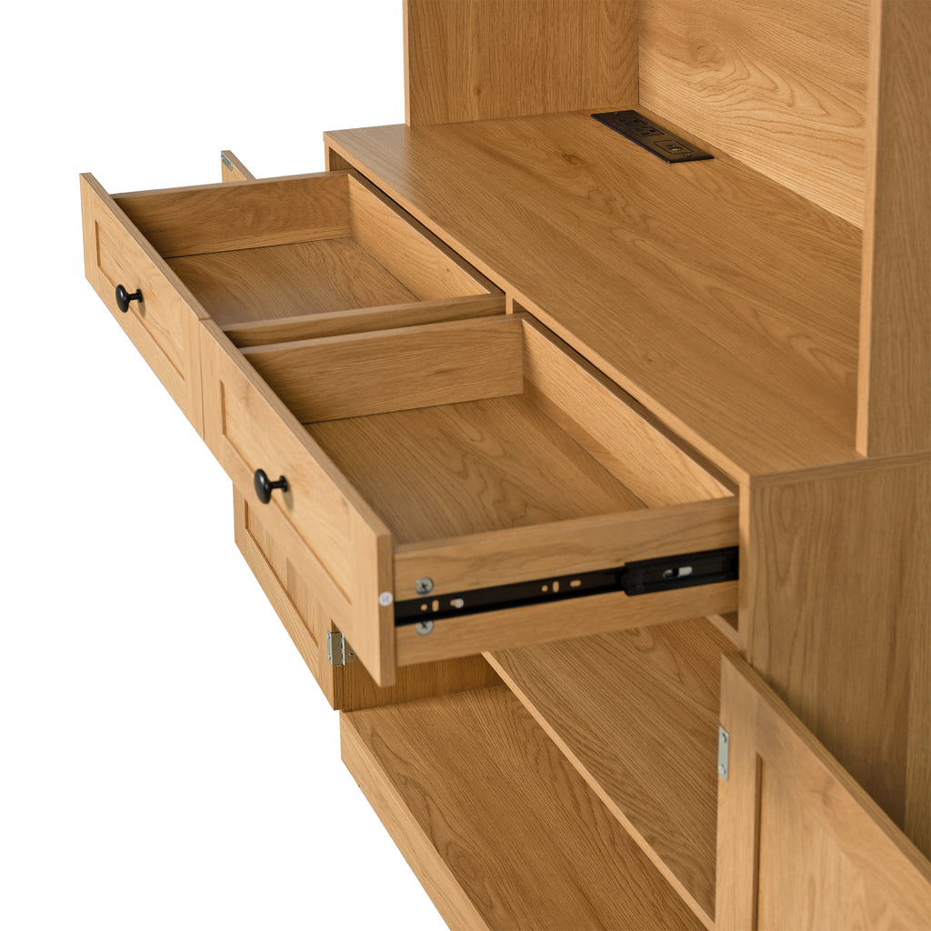 75" Oak Arched Pantry Cabinet with Charging Station