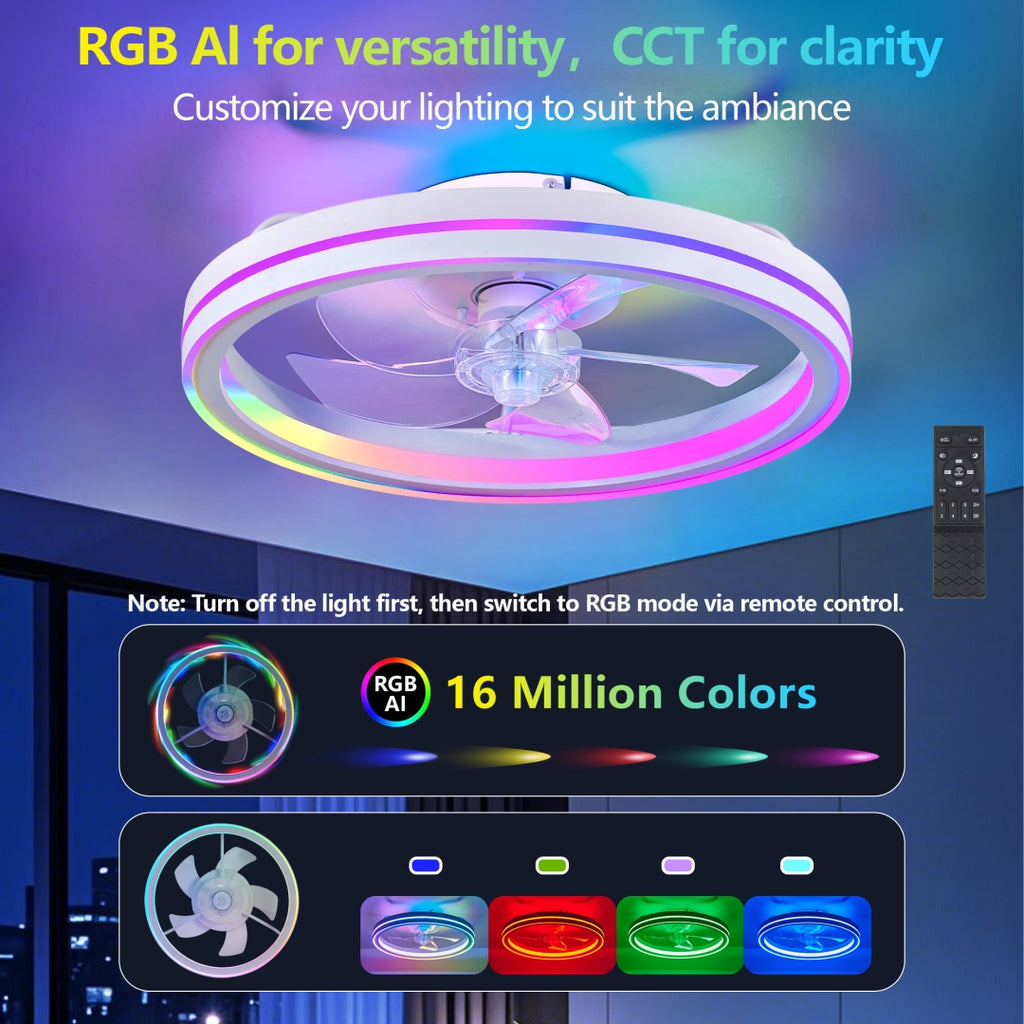 19" Smart RGB LED Low-Profile Ceiling Fan