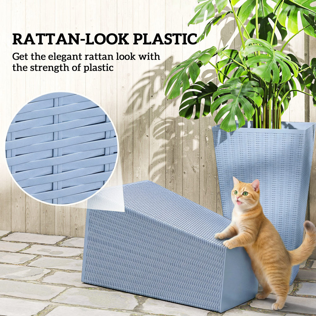 Set of 3 Tall Rattan-Texture Planters – Light Gray, 24″