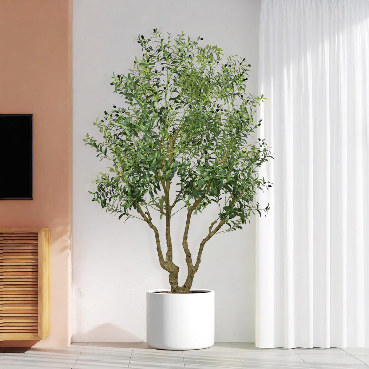 8′ Artificial Olive Tree with Natural Trunk – Green