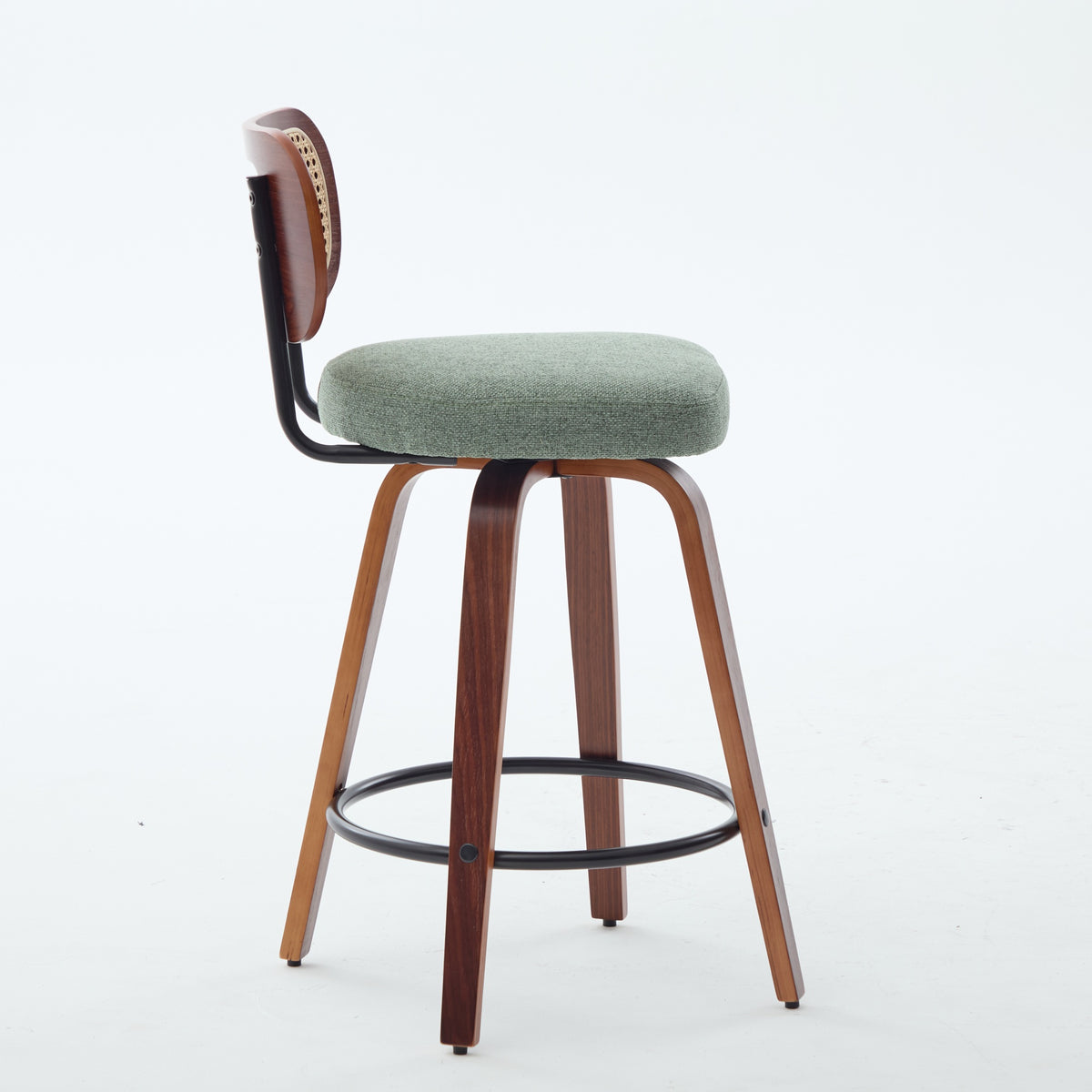 Set of 3 Rattan Swivel Counter Stools – Walnut, Black & Green