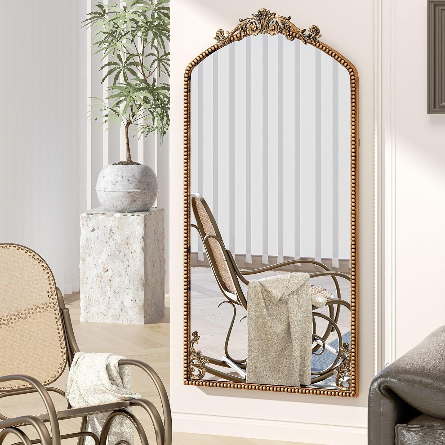 Gold Arched Floor Length Mirror Antiqued Bronze 71x32-2