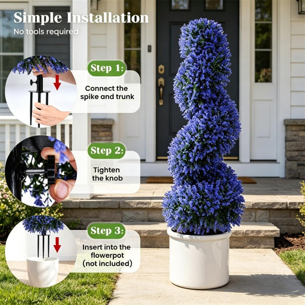 Set of 2 Artificial Spiral Flower Topiaries – Purple