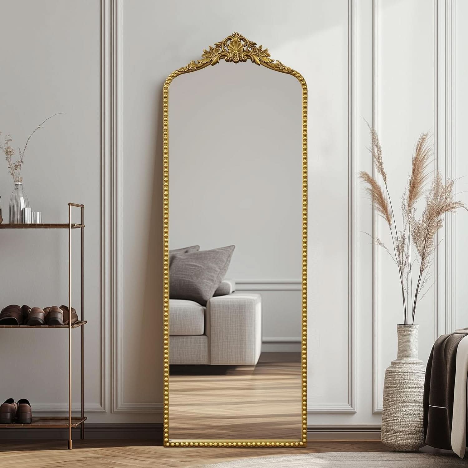 65 Inch Gold Baroque Full Length Floor Mirror Ornate Antique-0