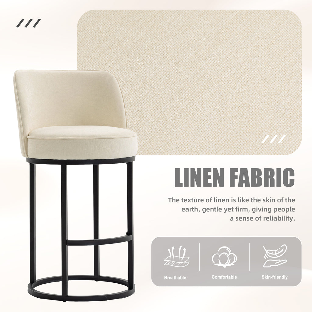 Set of 2 Barrel-Back Linen Counter Stools – Beige