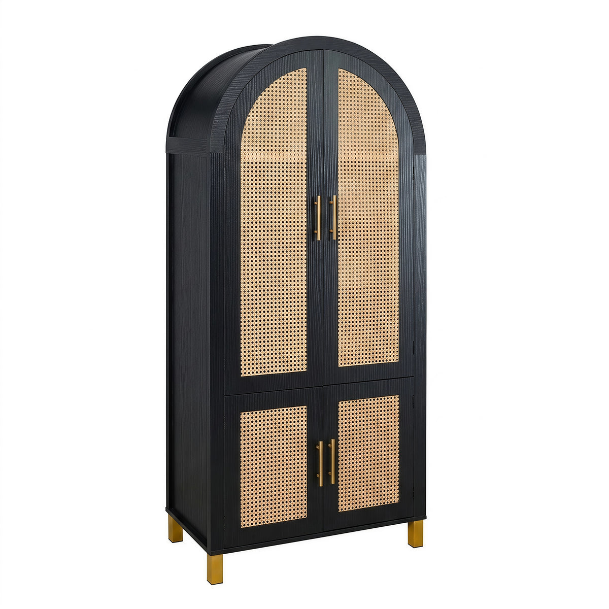71" Black Arched Rattan Storage Cabinet