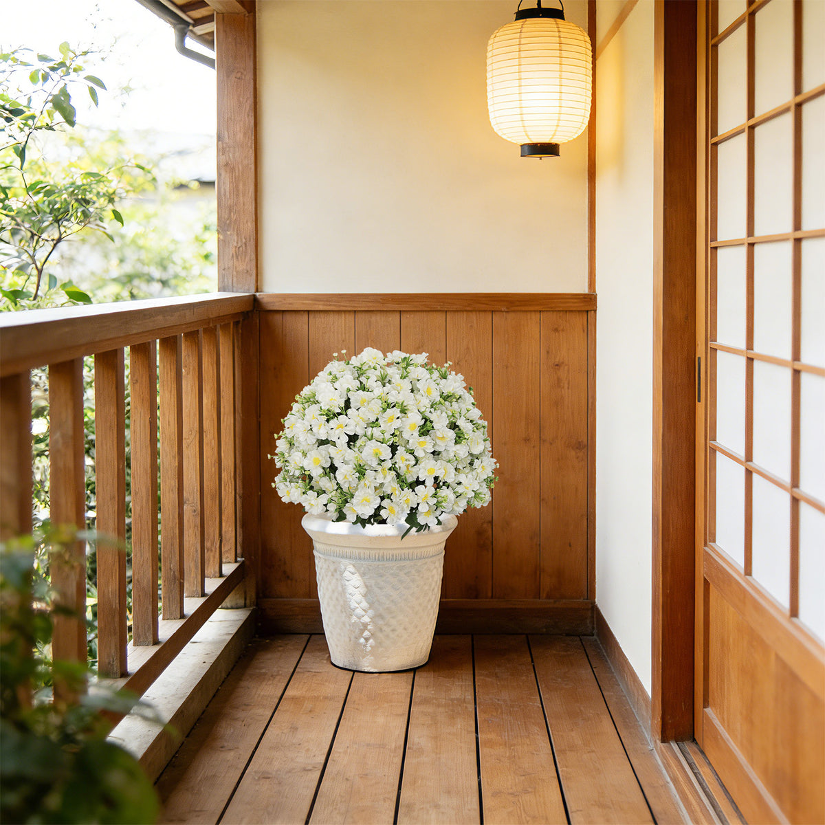Set of 2 Faux Snow Lotus Potted Plants – White