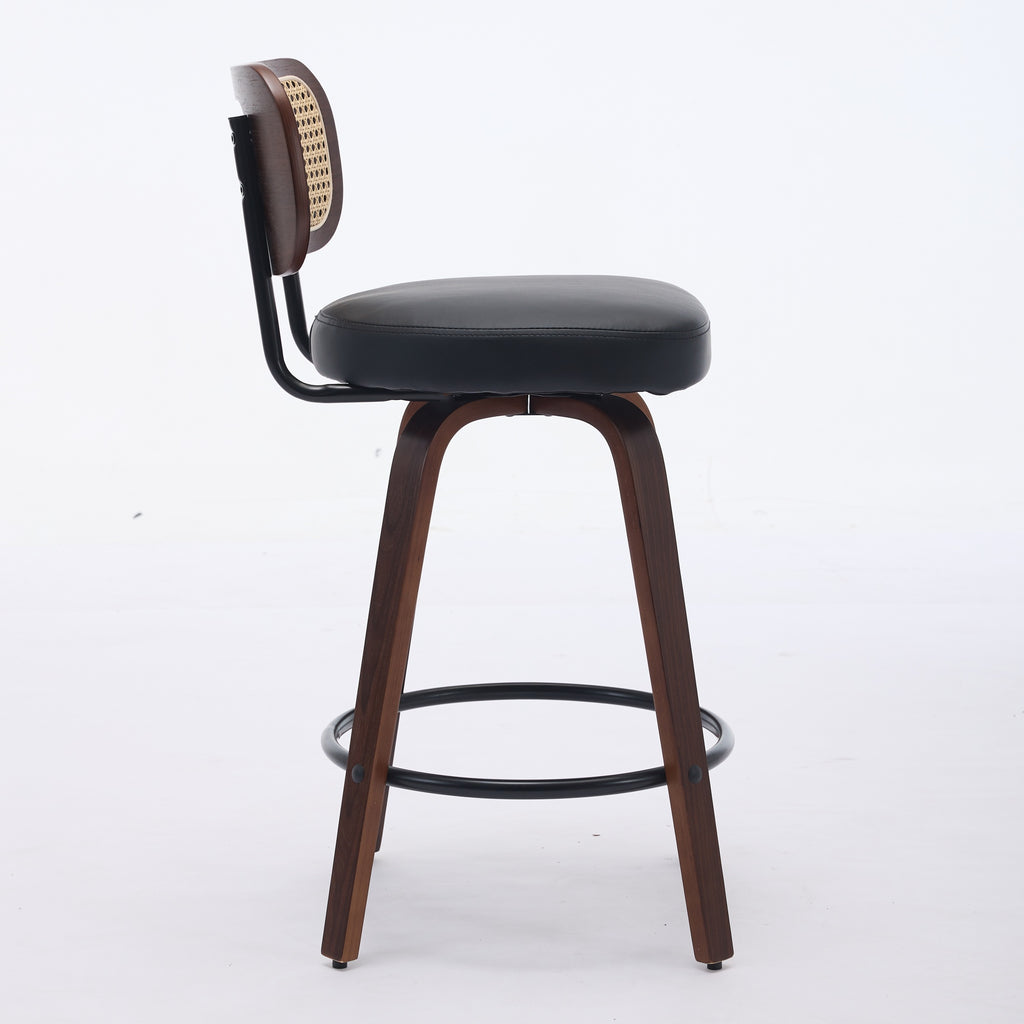 Set of 2 Rattan Swivel Counter Stools – Walnut & Black