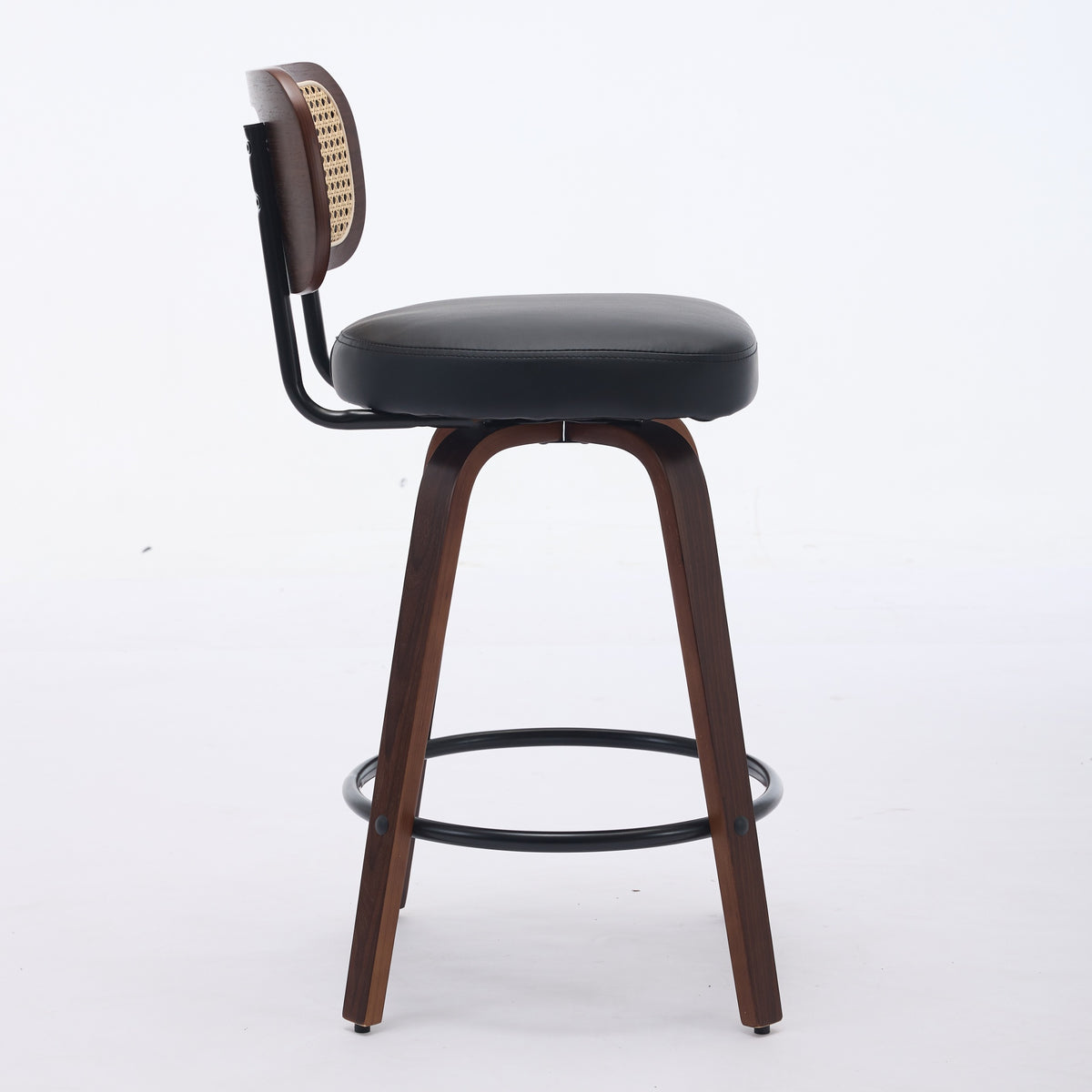 Set of 2 Rattan Swivel Counter Stools – Walnut & Black