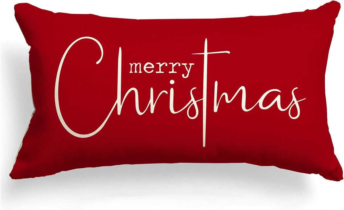 Merry Christmas Lumbar Pillow Cover – Red, 12″ × 20″ – Red