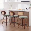 Set of 3 Rattan Swivel Counter Stools – Walnut, Black & Green – Light Green