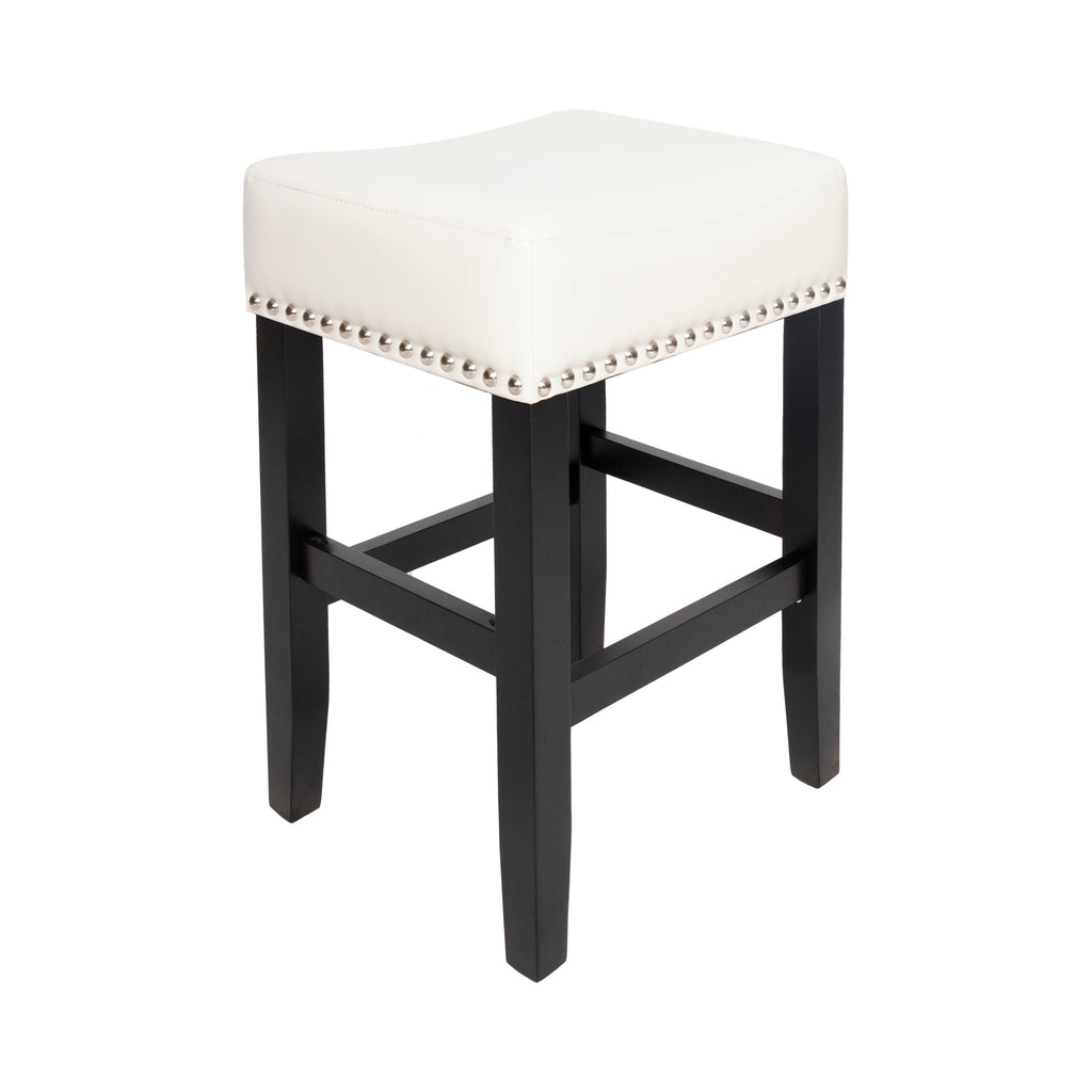 26" Ivory Leather Counter Stools – Set of 2