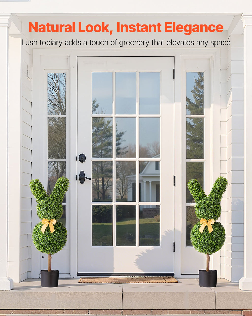 Set of 2 Bunny-Shaped Artificial Boxwood Topiaries – 36″