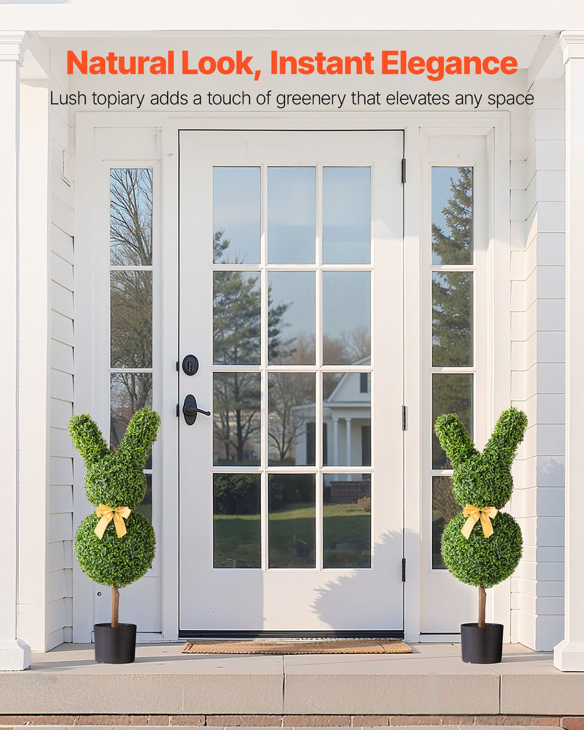 Set of 2 Bunny-Shaped Artificial Boxwood Topiaries – 36″