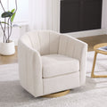 31" Beige Chenille Swivel Barrel Chair