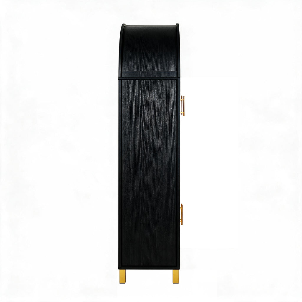 71" Black Arched Rattan Storage Cabinet
