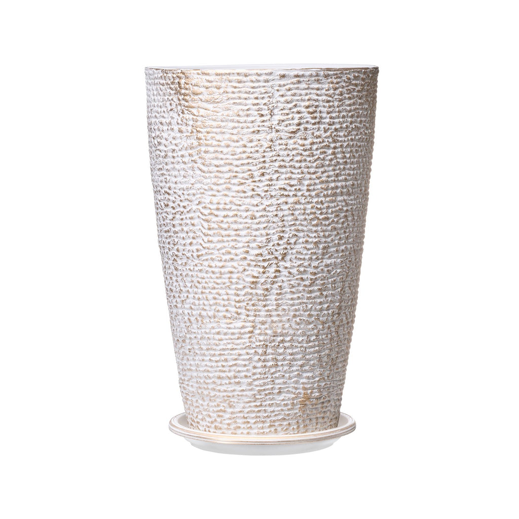 Set of 2 Tall Stone-Finish Planters – Beige, 21″ – Beige