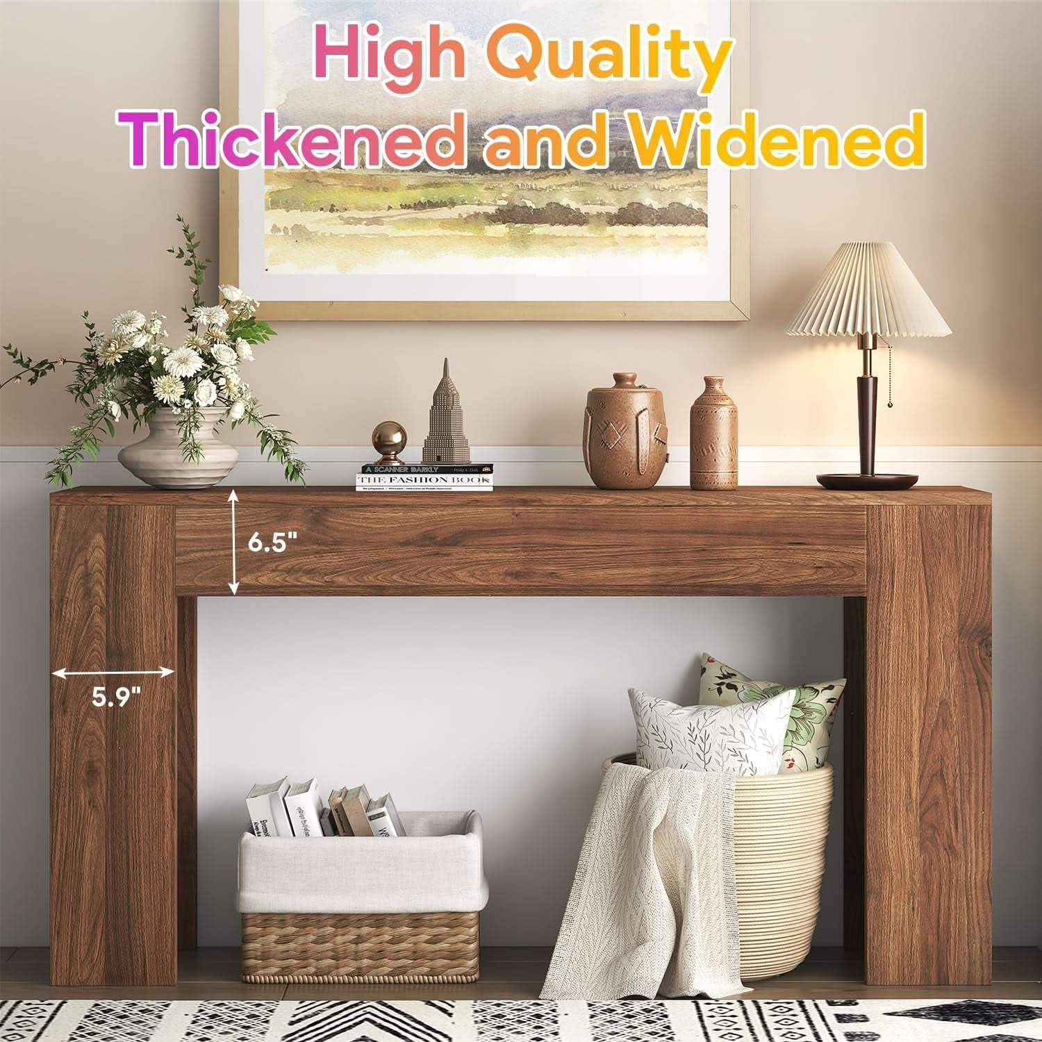 63 Inch Industrial Grade Console Table Walnut Finish LED-2