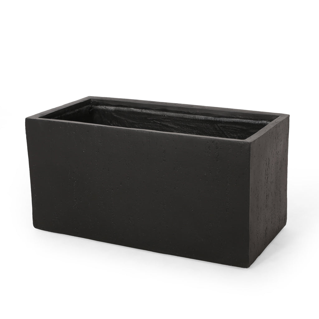 Large Square Magnesium Oxide Outdoor Planter – Black, 35″