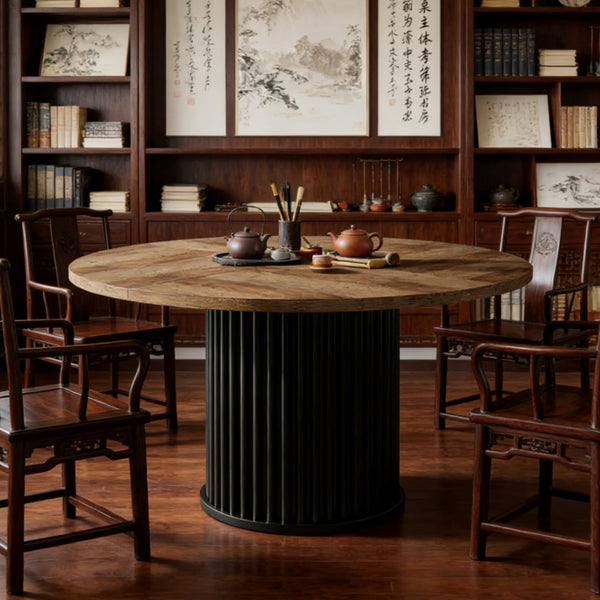 47" Fluted Round Black Dining Table