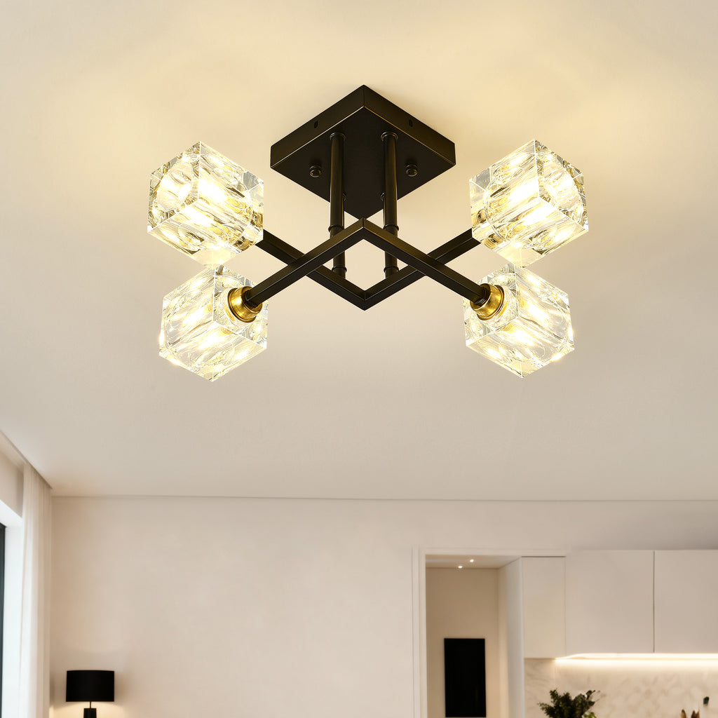 4-Light Crystal Flush Mount Ceiling Light – Matte Black