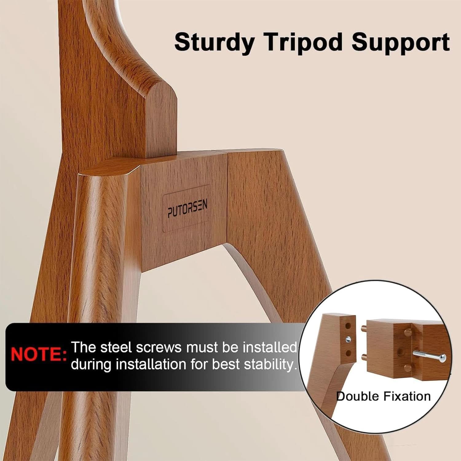 Wood Easel TV Stand For 45 To 65 Inch TVs Walnut Floor-3