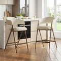 Set of 2 Upholstered Metal Counter Stools – Beige – Beige