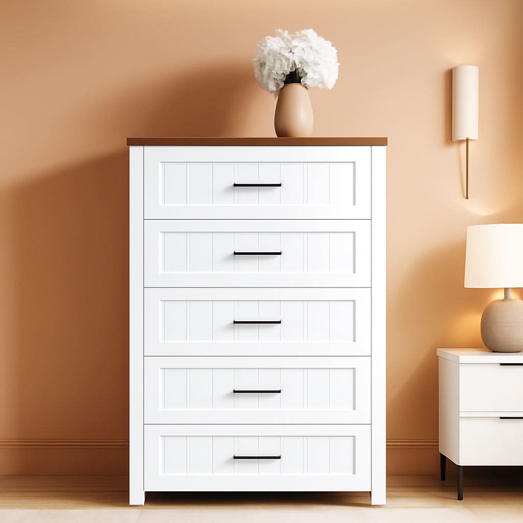 Five Drawer Dresser 44.9 Inch Tall PowderCoatWhite-0