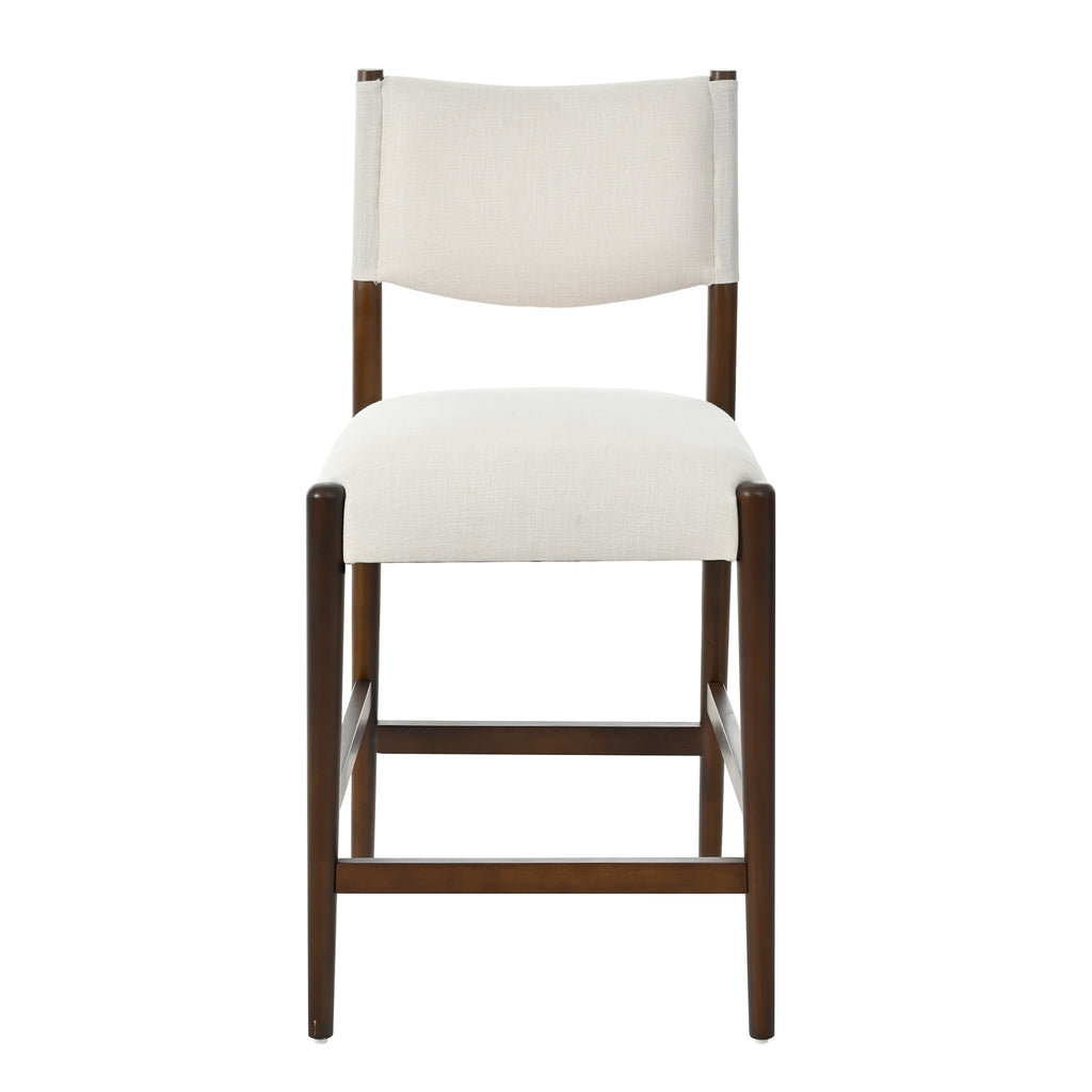 Set of 2 Linen Counter Stools with Walnut-Finished Legs