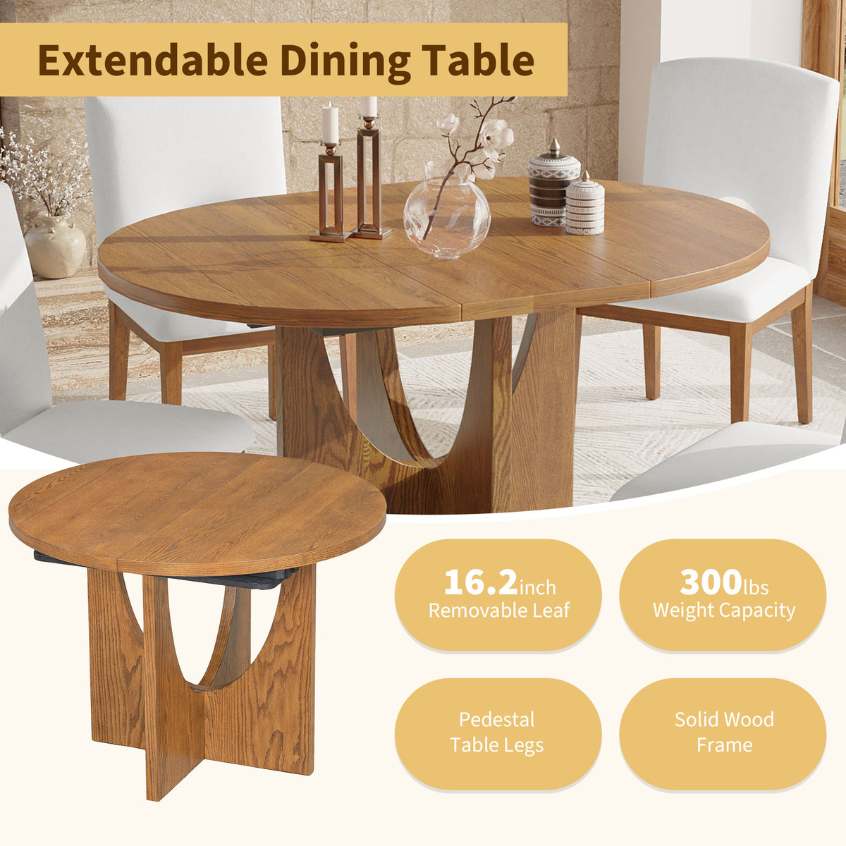 5-Piece Extendable Walnut Round Dining Set