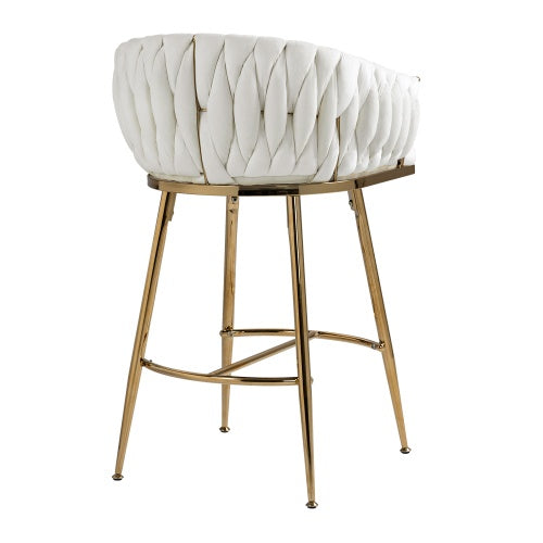 Velvet Wave-Back Counter Stool with Gold Base