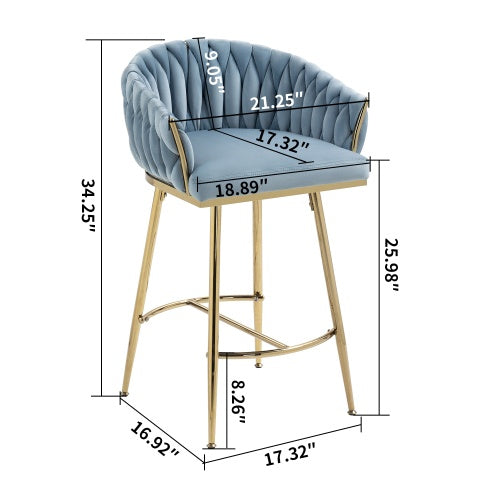 Velvet Wave-Back Counter Stool with Gold Base