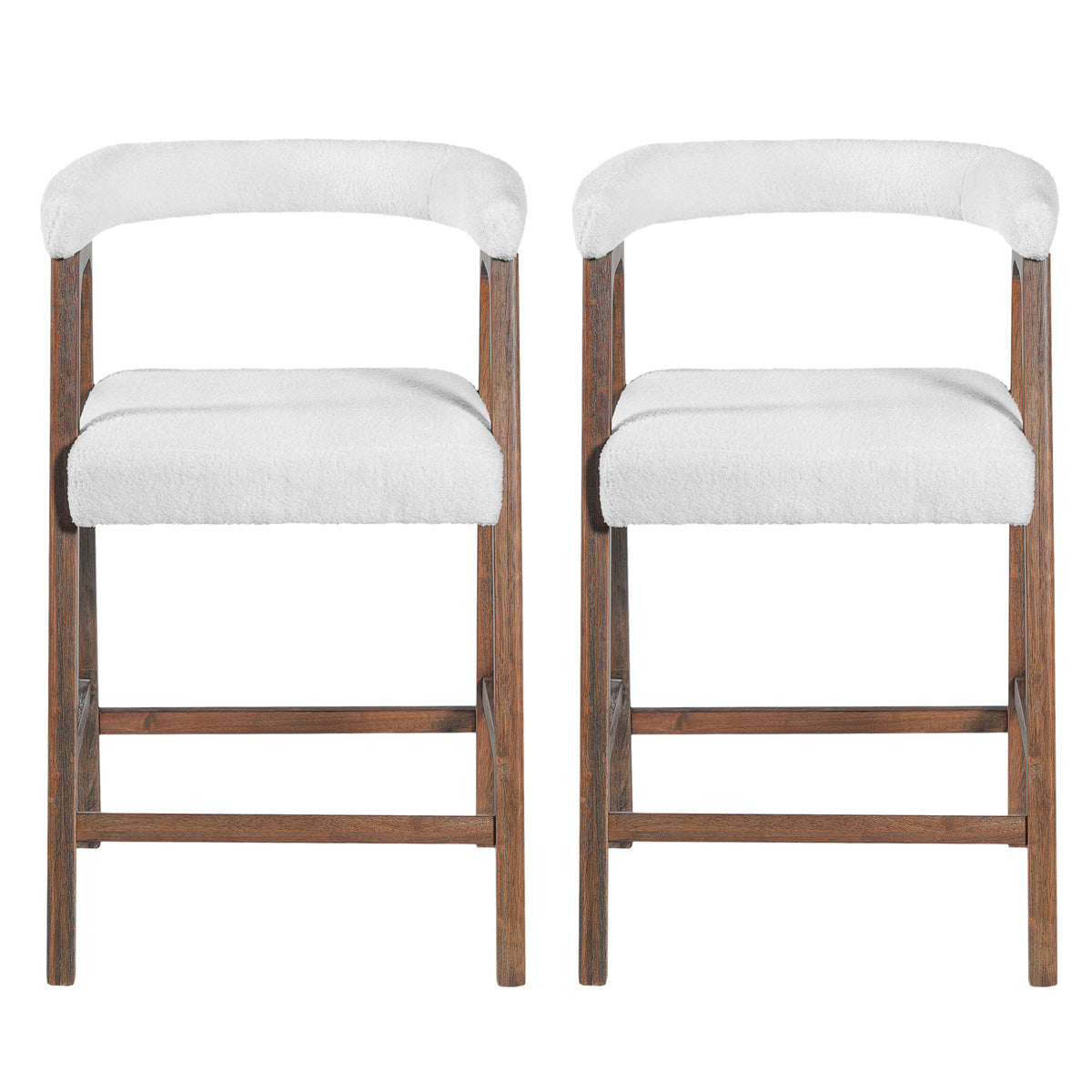 Set of 2 Upholstered Counter Stools – Walnut, 26″ Seat Height
