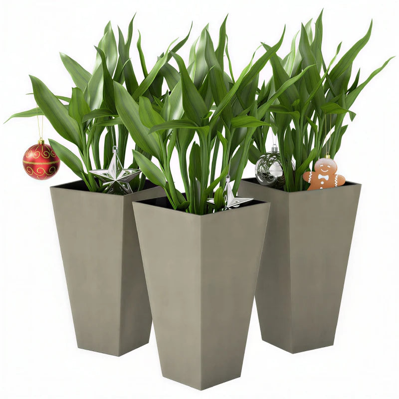 Set of 3 Tall Tapered Planters – Gray, 28″