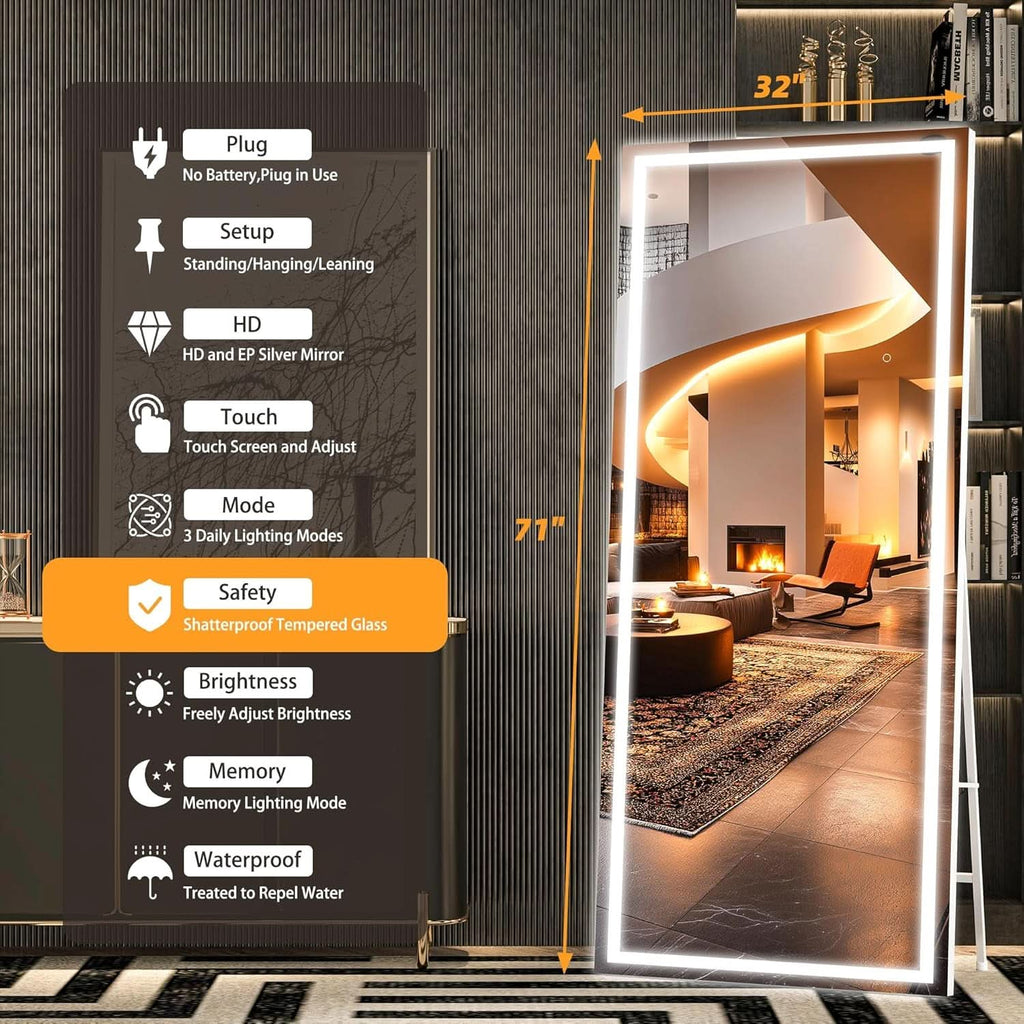 Illuminated Floor Length Mirror 71x32 Inch Dimmable-1