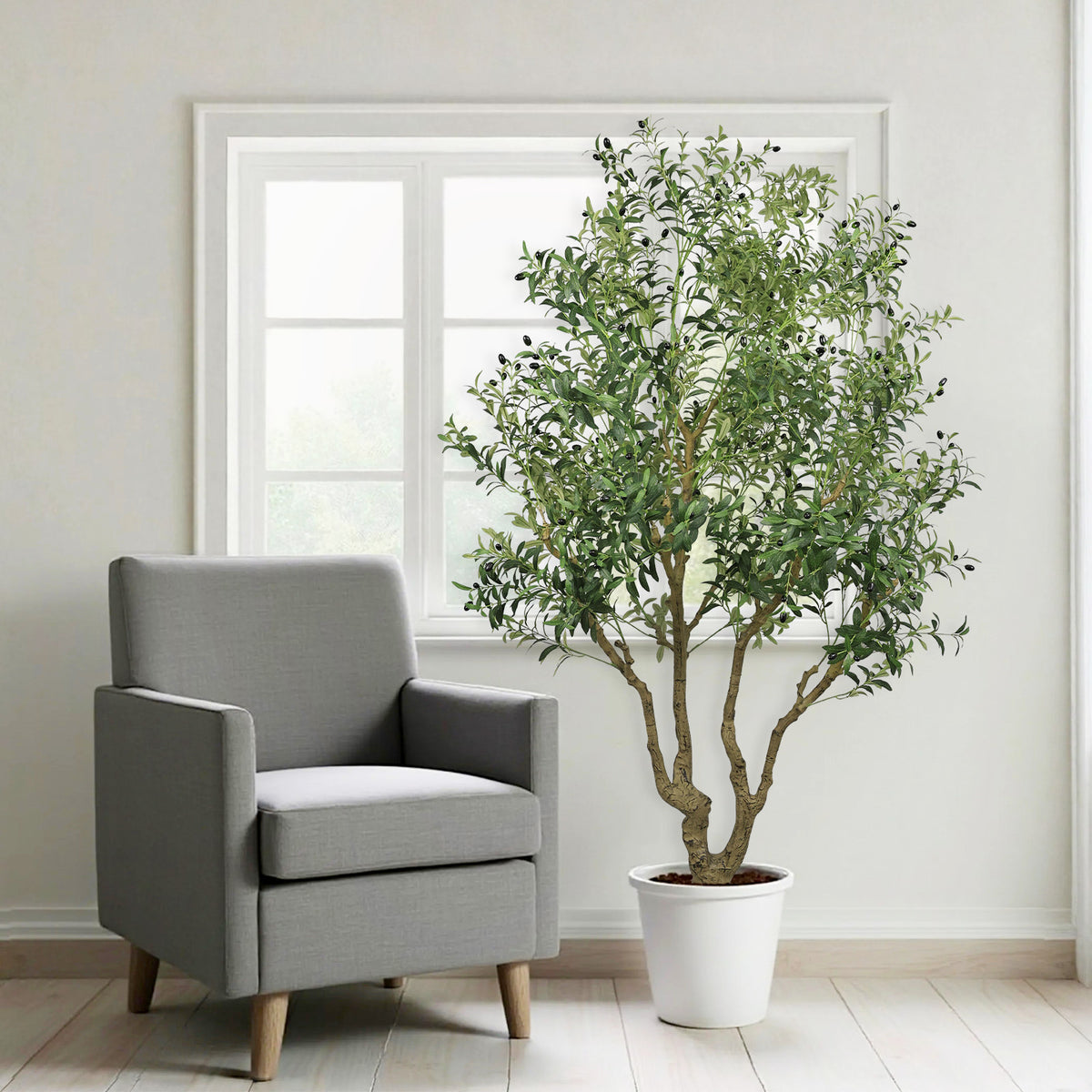8′ Artificial Olive Tree with Natural Trunk