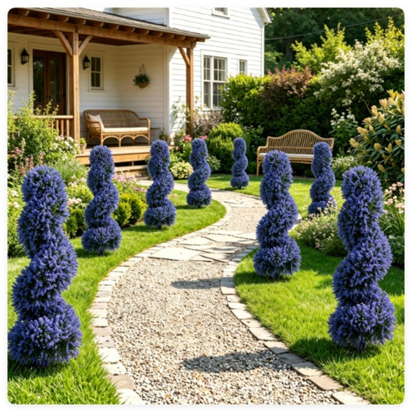 Set of 2 Artificial Spiral Flower Topiaries – Purple