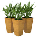 Set of 3 Tall Faux-Wood Planters – Light Brown, 28″