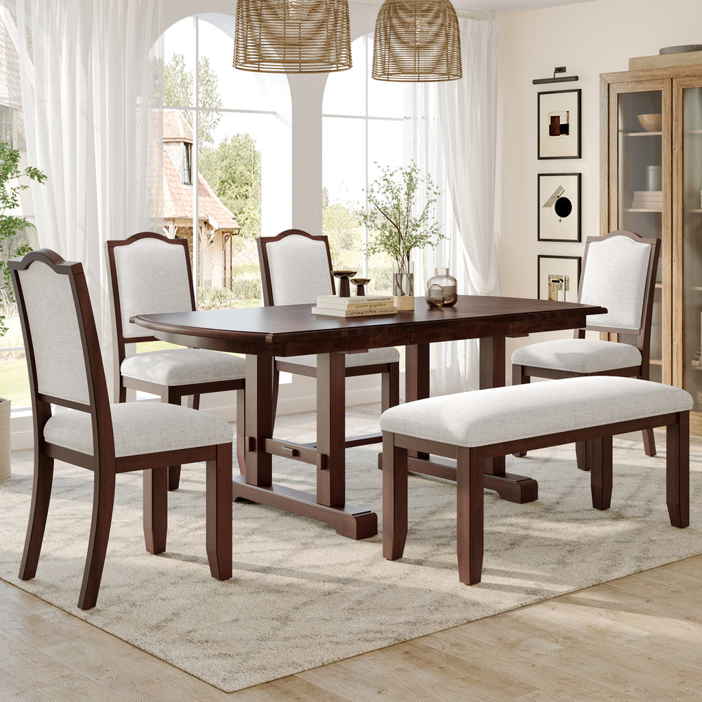 6-Piece Extendable Dining Set with Bench – Cherry
